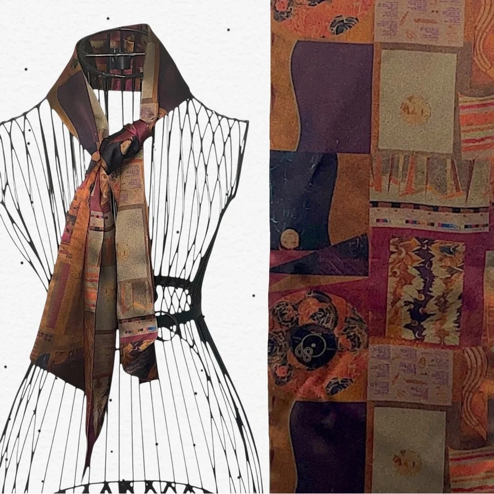 Vintage Brown Multi Patchwork Silk Scarf